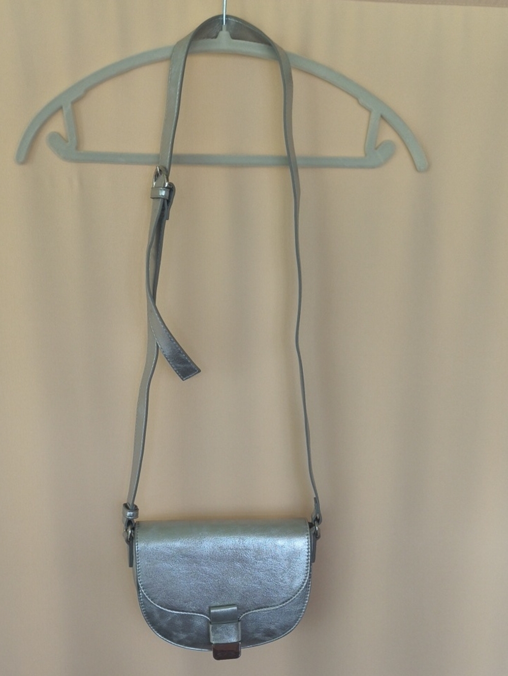 ON 34th Metallic Silver Crossbody Saddle Bag with Adjustable Strap